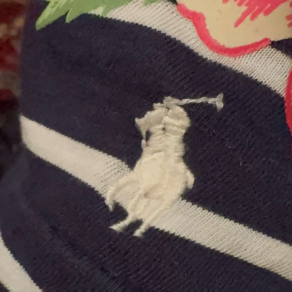 Polo/Ralph Lauren Navy and White Striped Long-Sleeve Top with Floral Accents - Picture 4 of 5